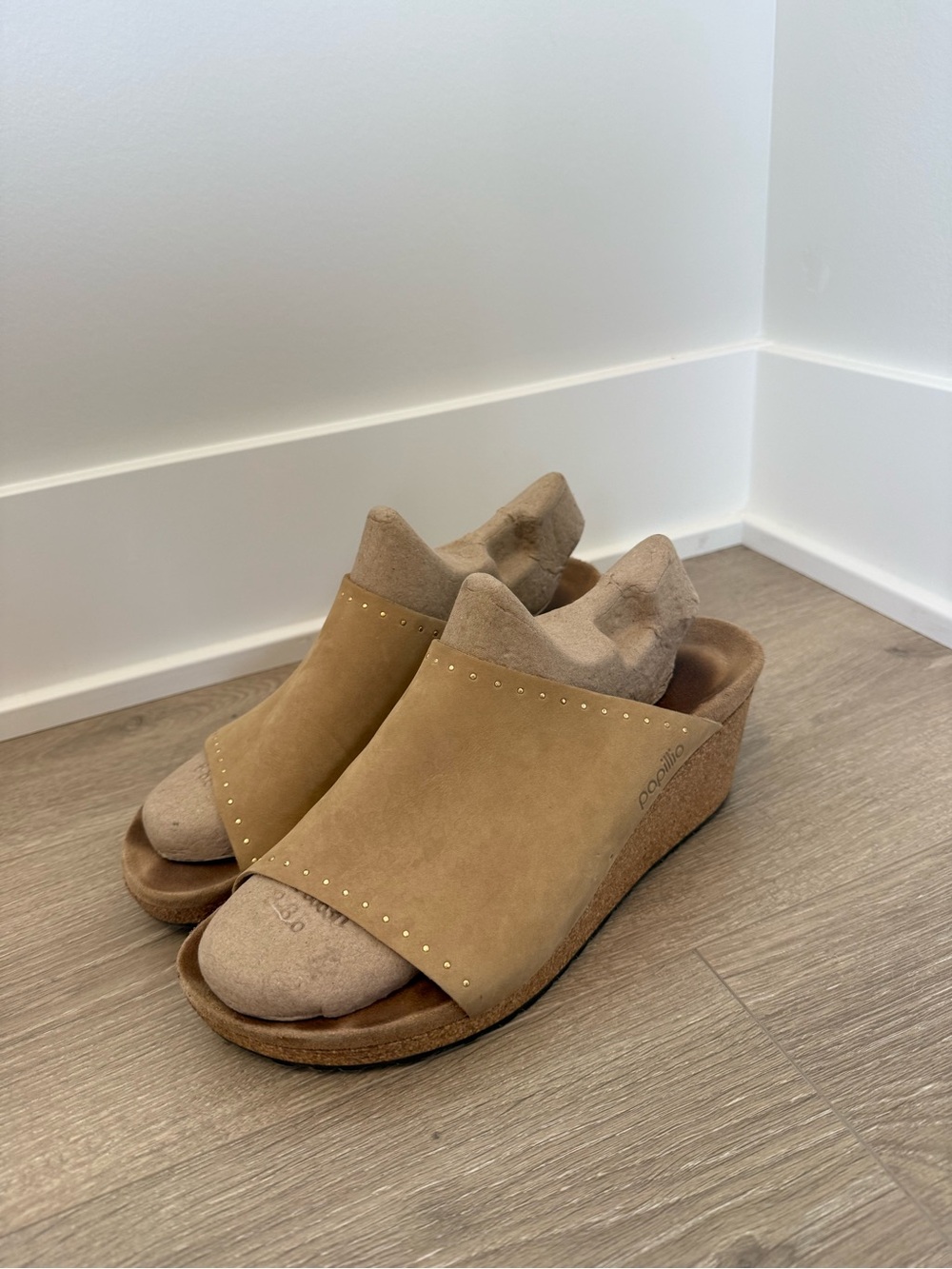 Birkenstock Papillio Namica Rivets Suede Wedge Sandals Tan EU 41 US 10-10.5